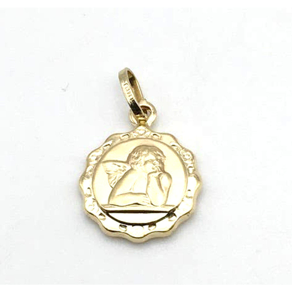 14K Yellow Gold Guardian Angel Pendant .75"